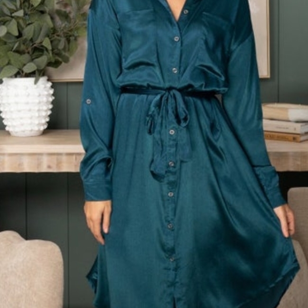 Elegant Teal Shirt Dress